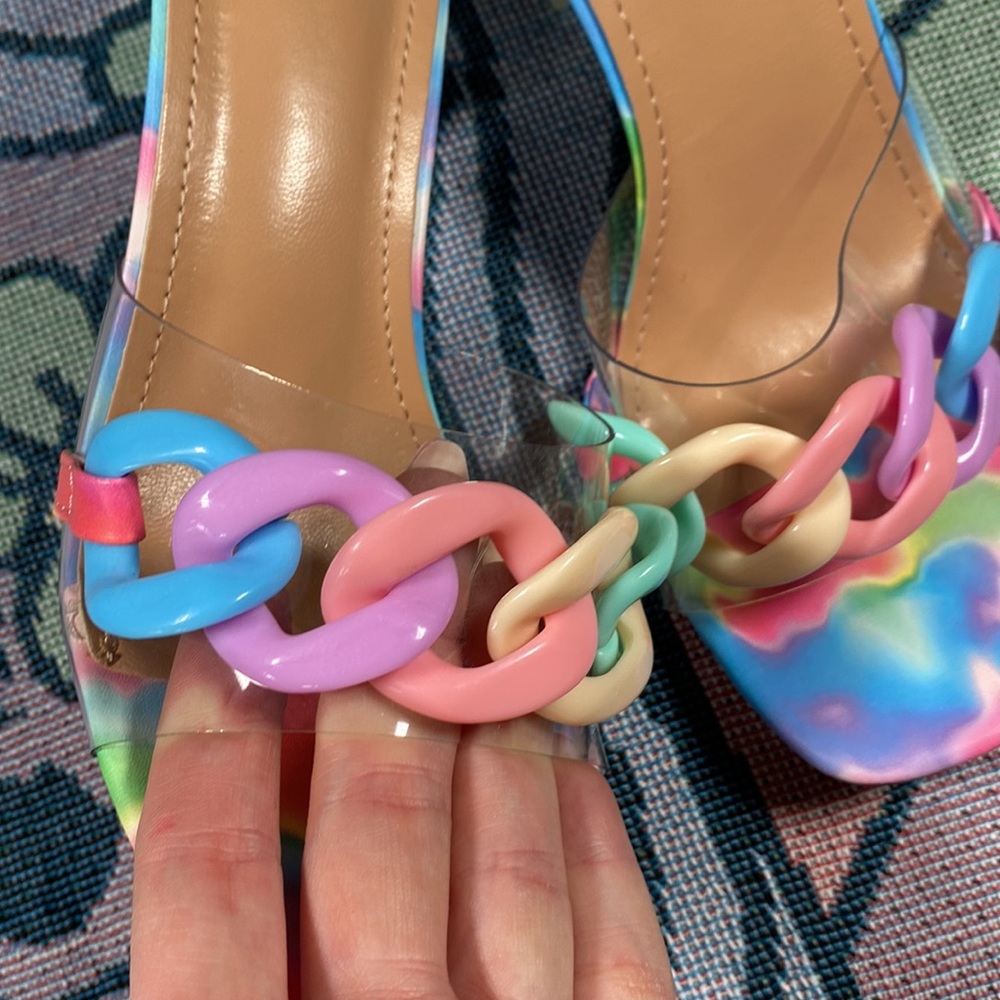 Pastel Chain Link Clear Kitten Heels - Picture 9 of 12